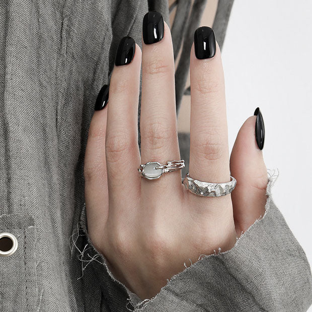 Casual Oval Natural Cat's Eye Irregular 925 Sterling Silver Adjustable Ring