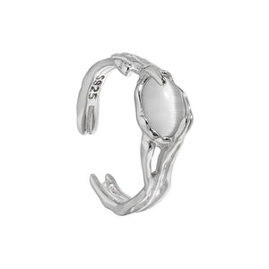 Casual Oval Natural Cat's Eye Irregular 925 Sterling Silver Adjustable Ring