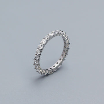 Casual Round CZ Lines 925 Sterling Silver Ring