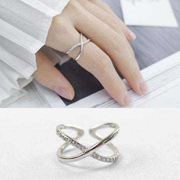 Fashion Simple X Twisted 925 Sterling Silver Adjustable Ring