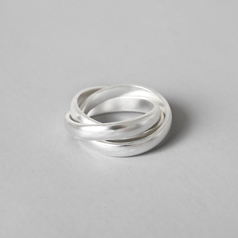 Simple Tri-Rings Cross S990 Sterling Silver Adjustable Ring