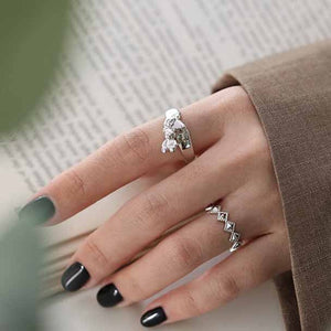 Geometry Rhombus Wave 925 Sterling Silver Adjustable Ring