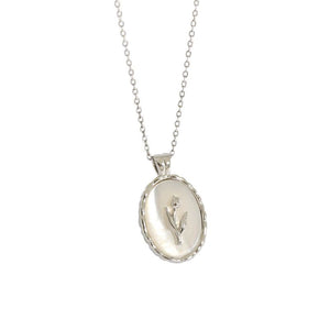 Shell Oval Tulips Flower 925 Sterling Silver Necklace