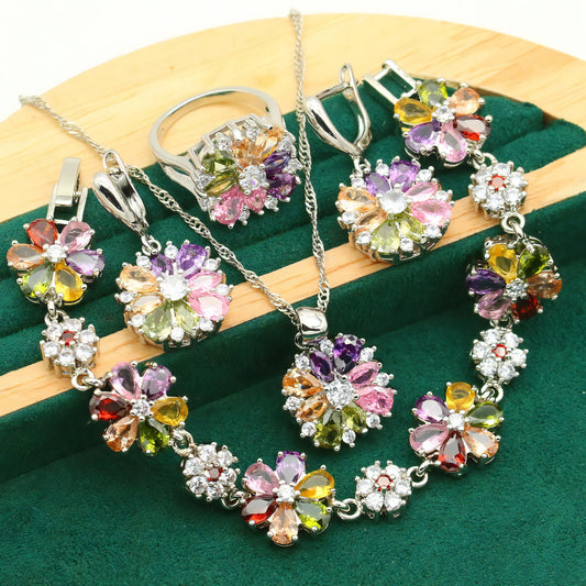 Classic 925 Silver Multicolor Zircon Sets